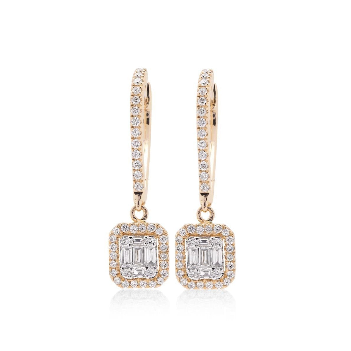 OBFJ0044 - Rectangular Cluster Diamond Halo Huggie Earrings earrings in selectable metal and diamond options - Roselle Jewelry view 1