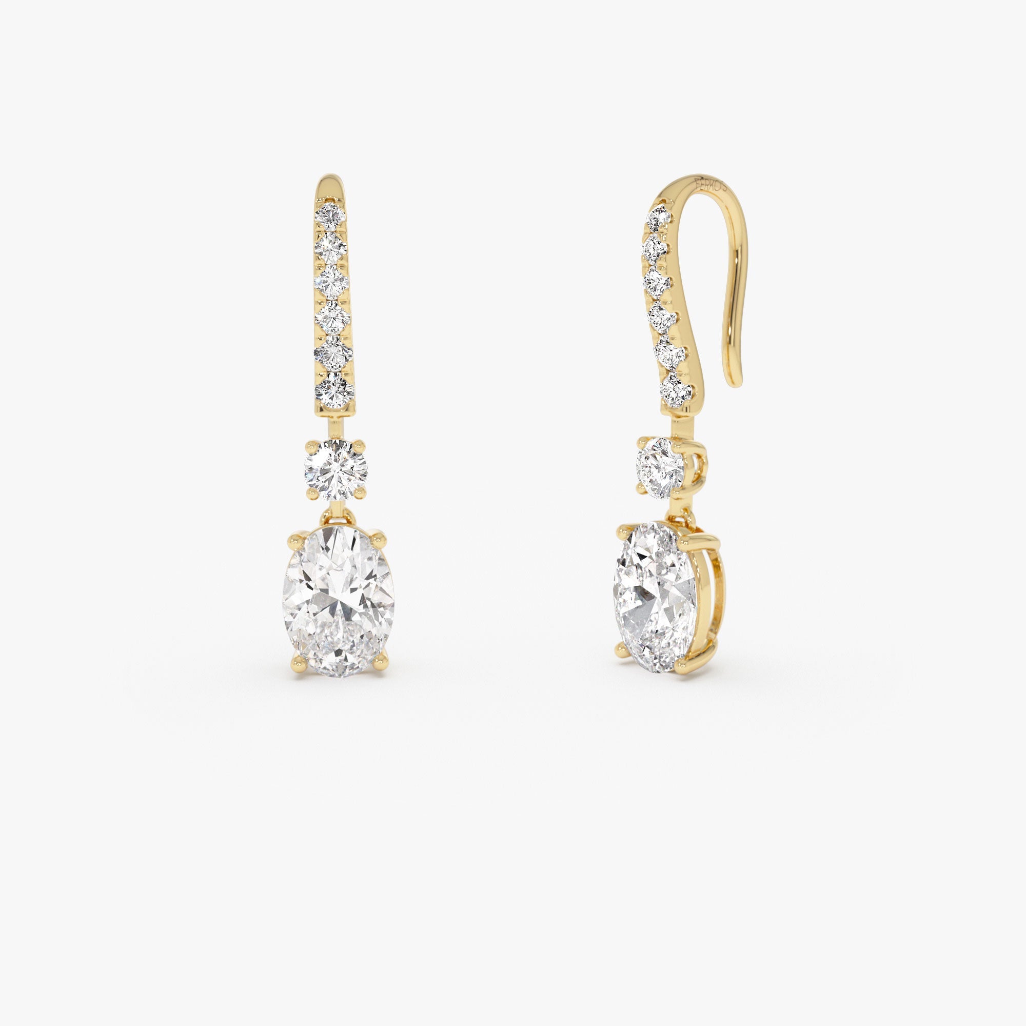 OBFJ0366 - 2.55 Ctw 14k Oval and Round Shape Lab Grown Diamond Drop Earrings - Diva 1