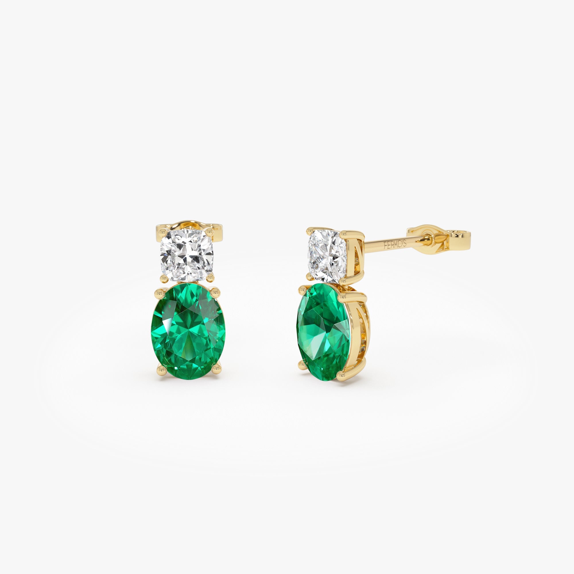 OBFJ0377 - 3.00 Ctw 14k Lab Grown Colombian Emerald and Diamond Two-Stone Stud Earrings - Doria 1