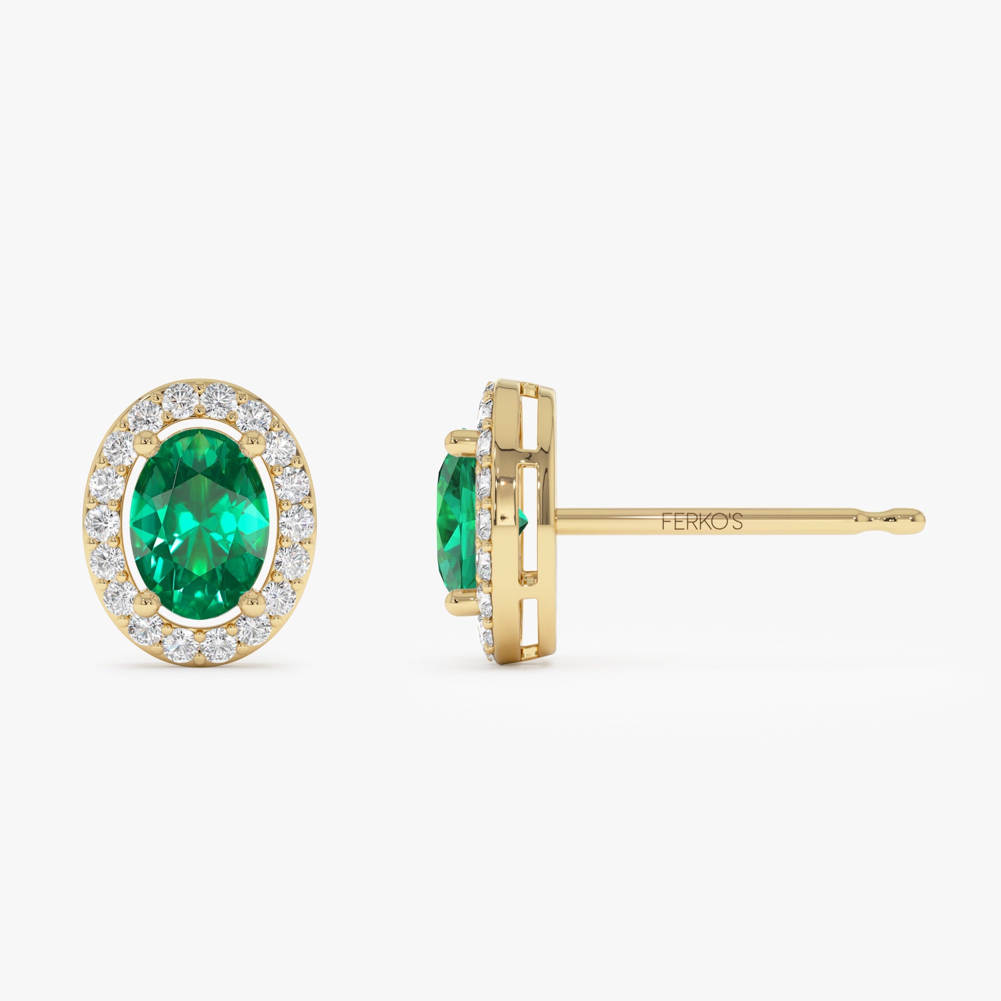 OBFJ0365 - 1.86 Ctw 14k Lab Grown Emerald and Diamond Oval Halo Stud Earrings - Edda 7