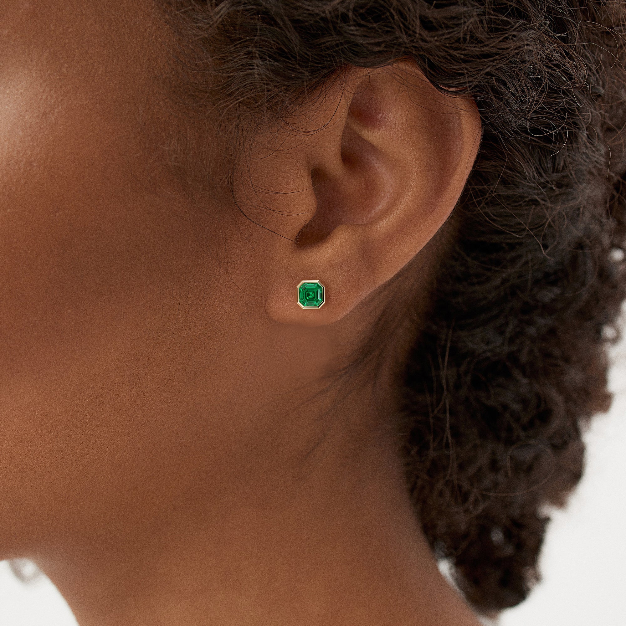 OBFJ0376 - 2.30 Ctw 14k Asscher Cut Lab Grown Colombian Emerald Bezel Stud Earrings - Enna 2