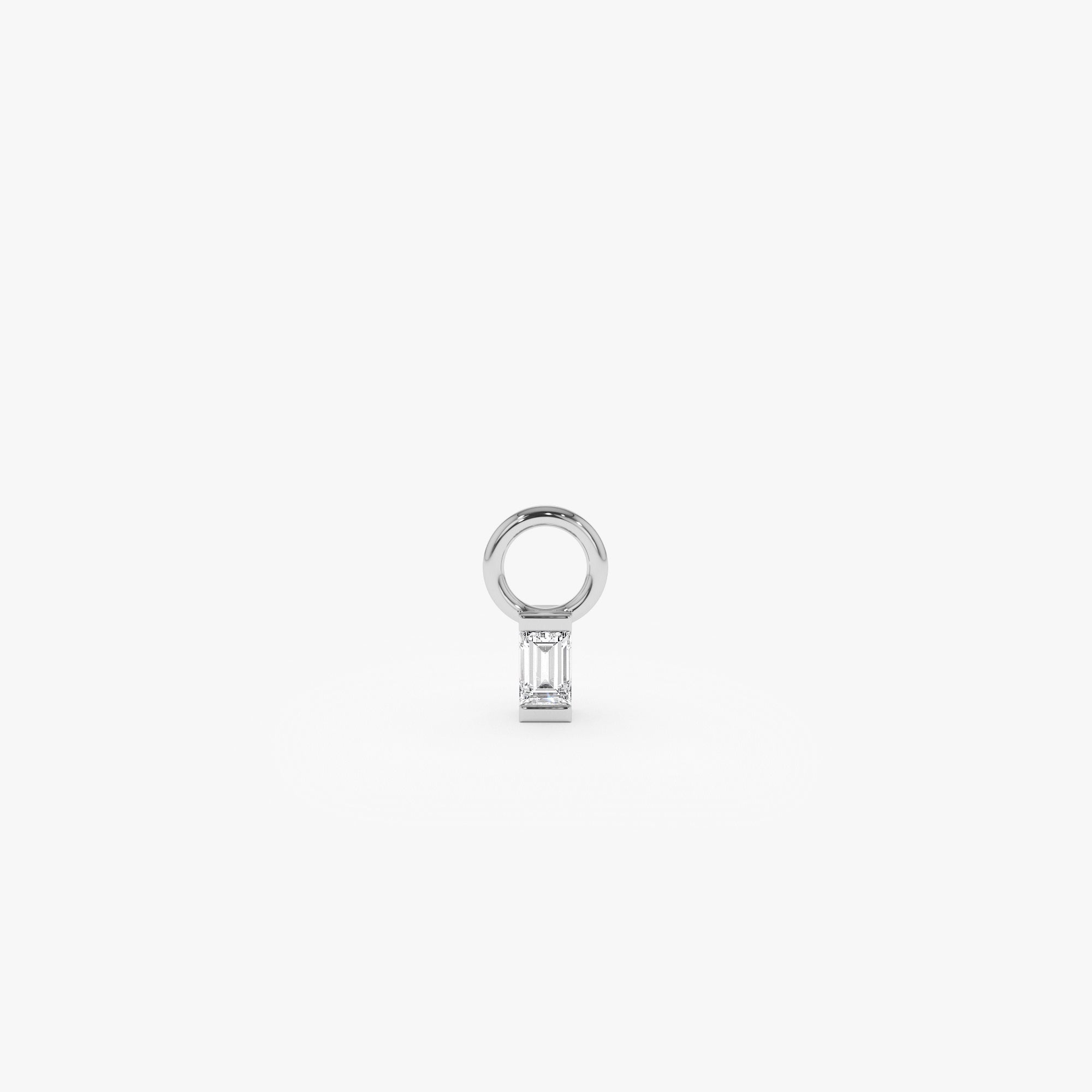 OBFJ1071 - Single Baguette Hoop Charm earrings in selectable metal and diamond options - Roselle Jewelry view 4