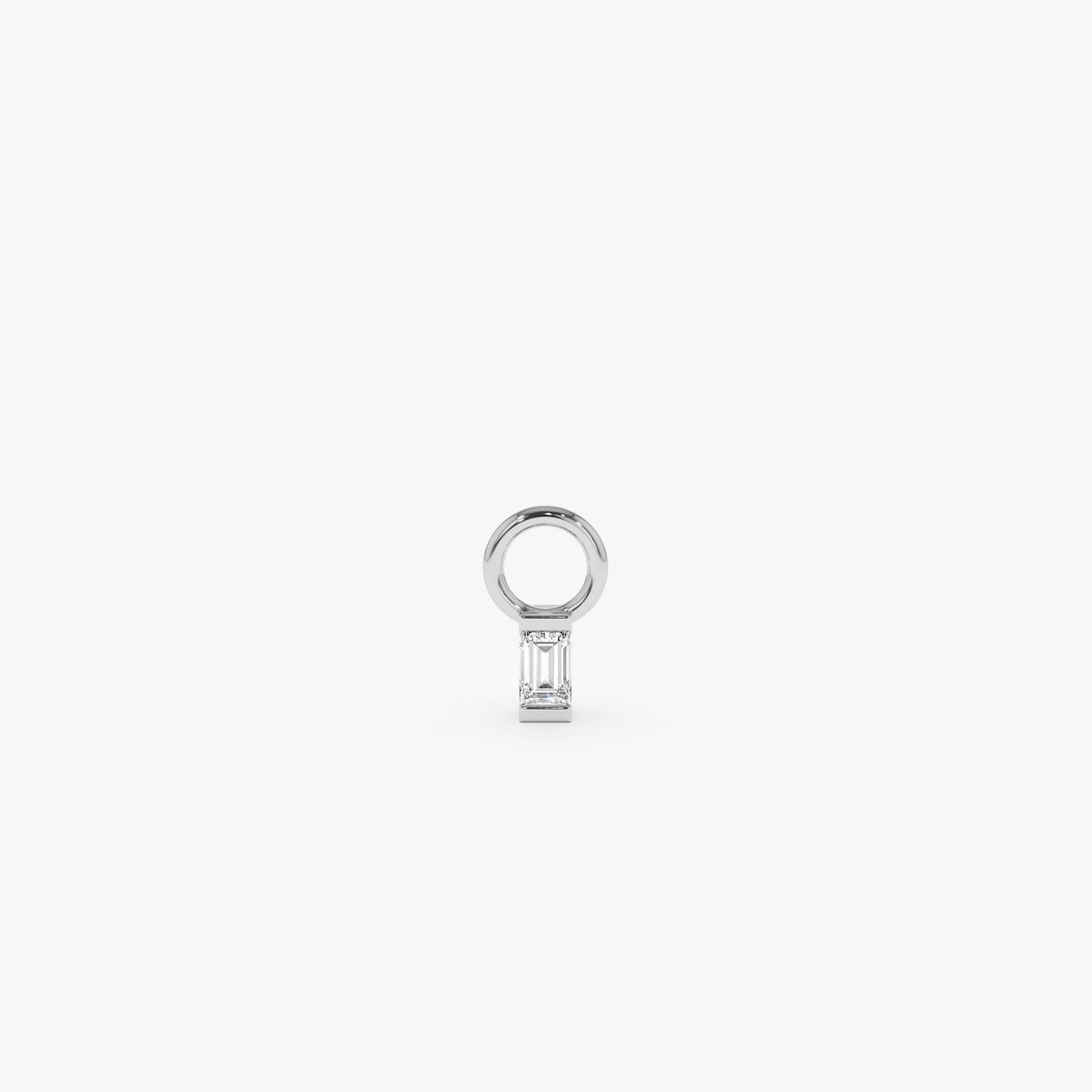OBFJ1071 - Single Baguette Hoop Charm earrings in selectable metal and diamond options - Roselle Jewelry view 4