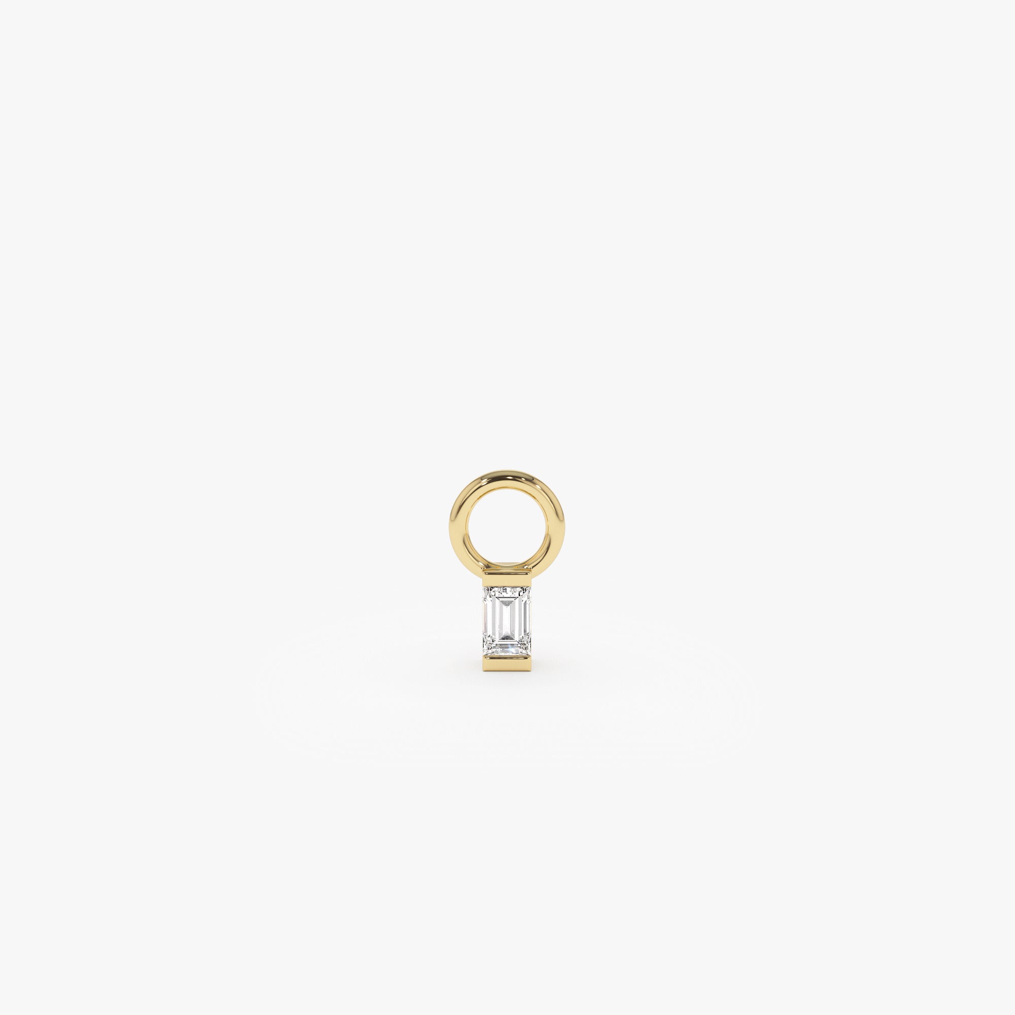 OBFJ1071 - Single Baguette Hoop Charm earrings in selectable metal and diamond options - Roselle Jewelry view 1
