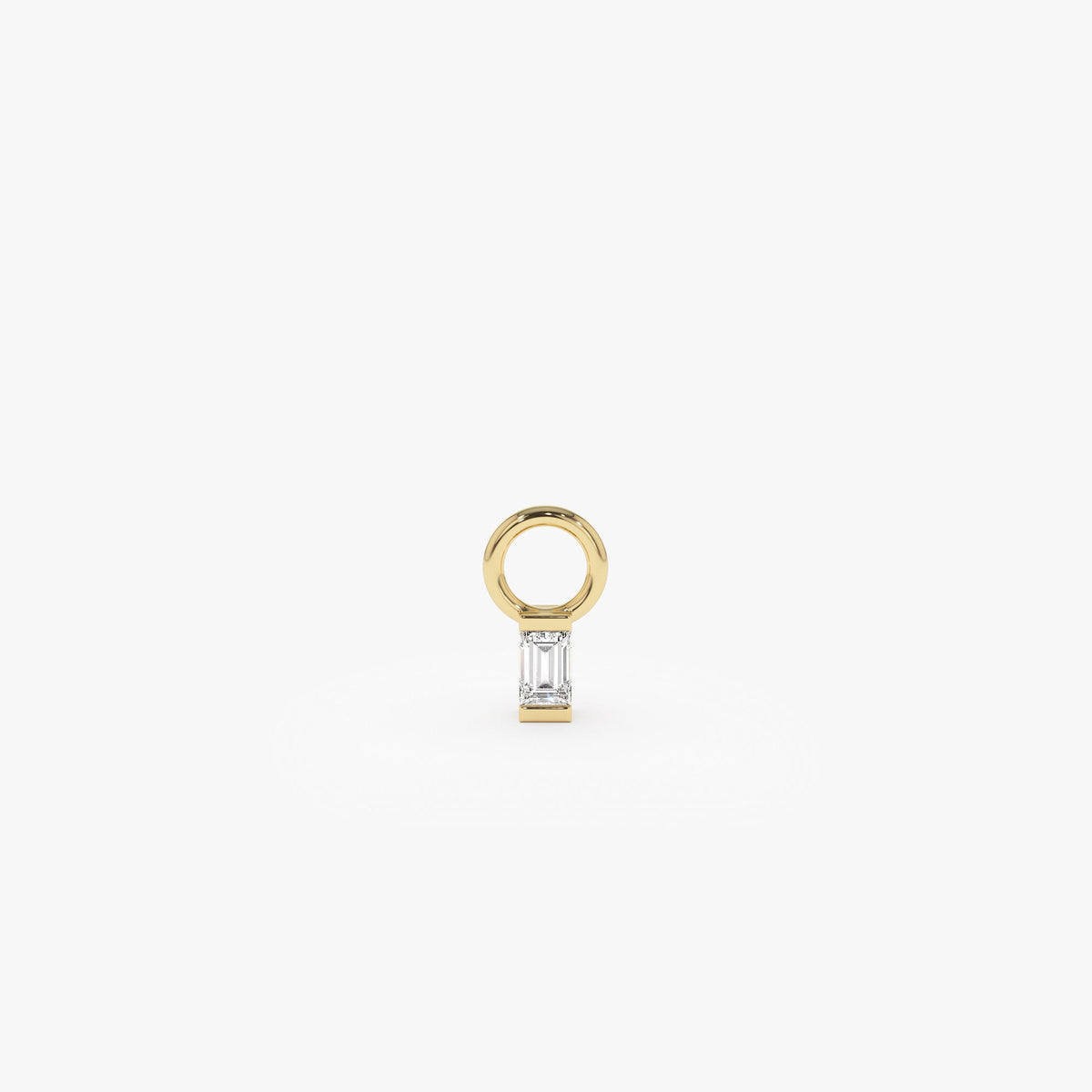 OBFJ1071 - Single Baguette Hoop Charm earrings in selectable metal and diamond options - Roselle Jewelry view 1
