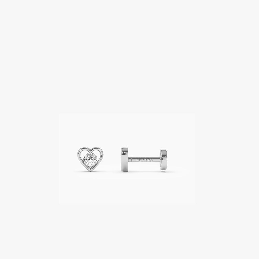 OBFJ0288 - 14K Gold Diamond Heart Internally Threaded Flat Back Stud 4