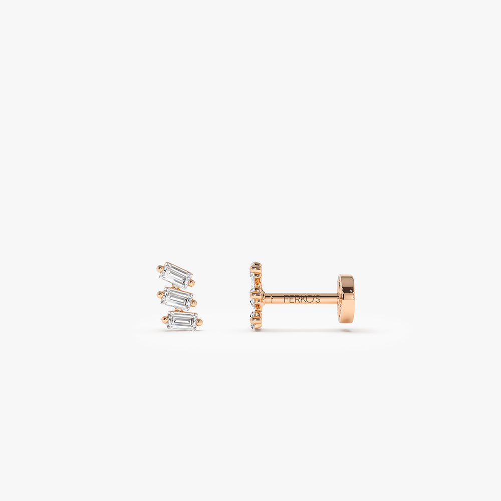 OBFJ0280 - 14K Gold Baguette Diamond Climber Flat Back Stud 3