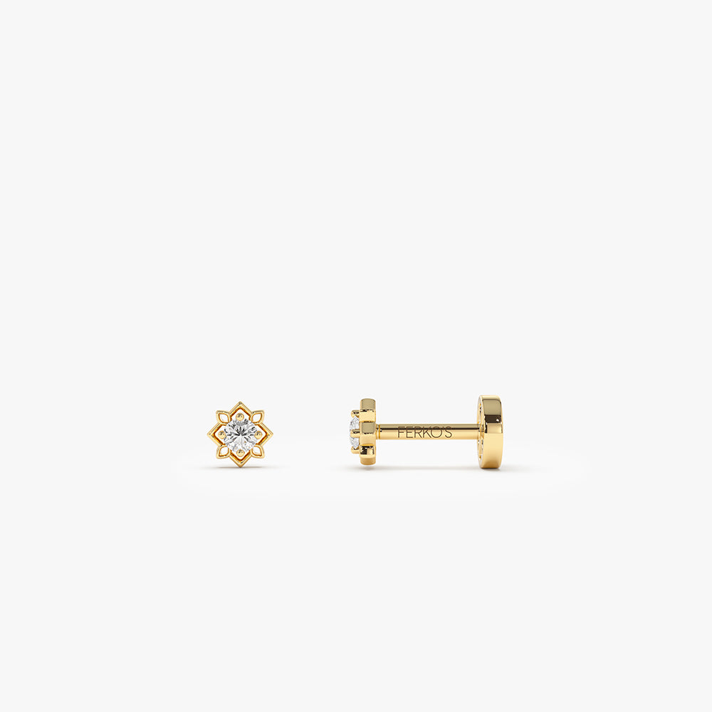 OBFJ0278 - 14K Gold Starburst Diamond Flat Back Stud 1