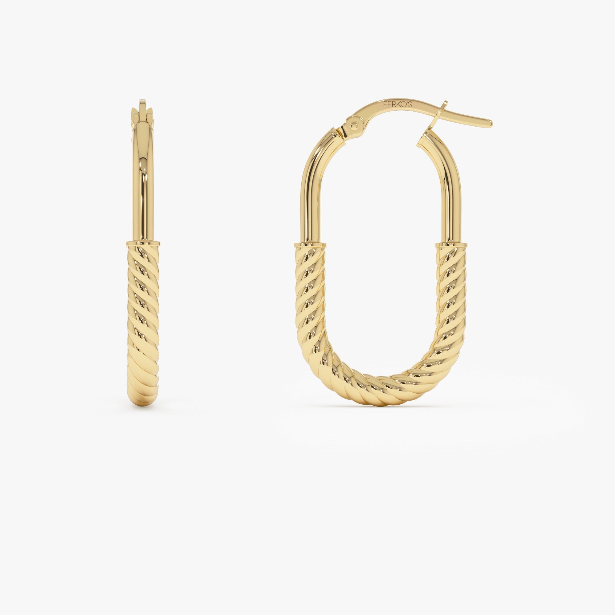 OBFJ0736 - 14K Gold Twisted Rope Oval Hoop Earrings 8