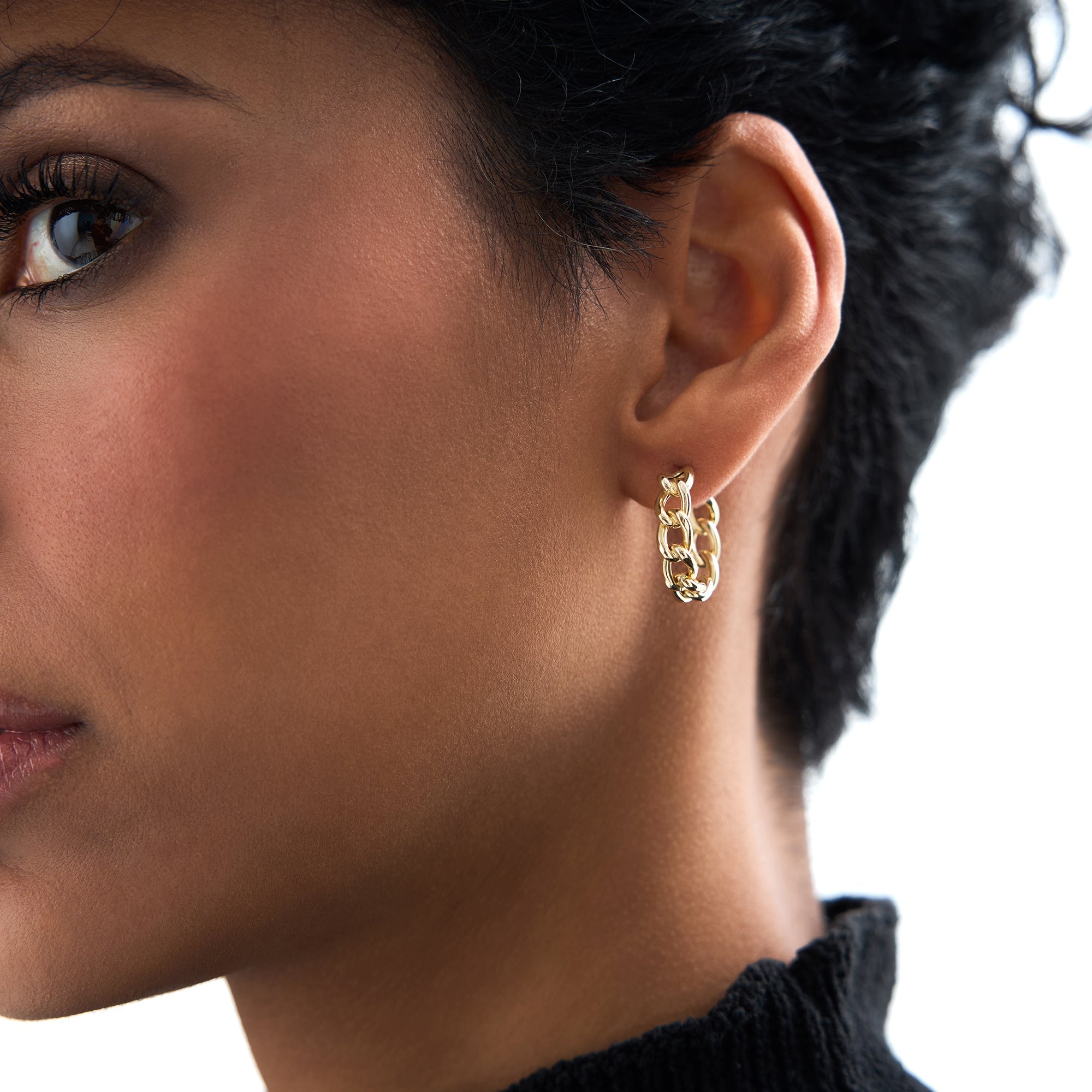 OBFJ0703 - 14k Gold Chain Link Statement Hoop Earrings 3