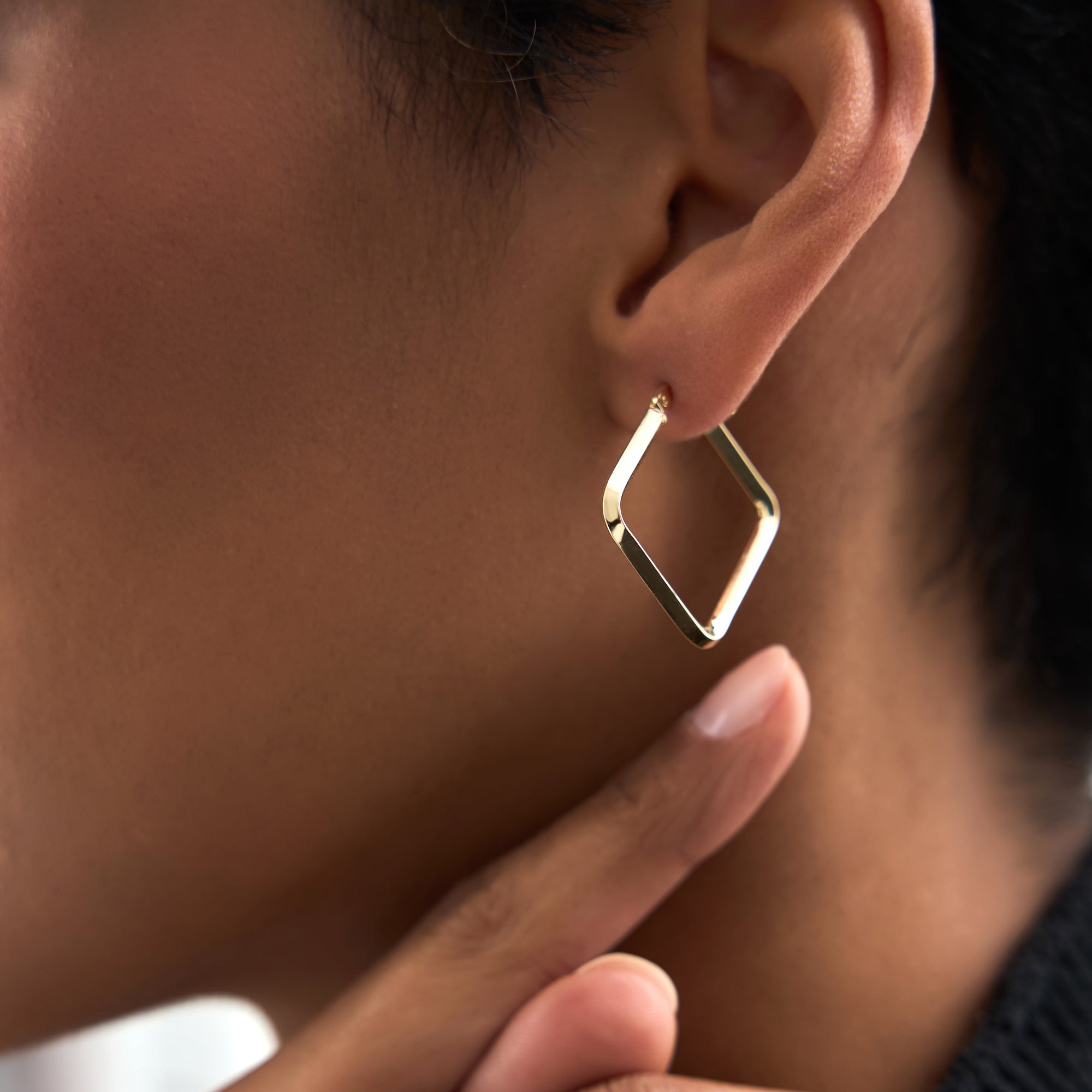 OBFJ0700 - 14K Gold Geometric Shaped Square Hoop Earrings 2