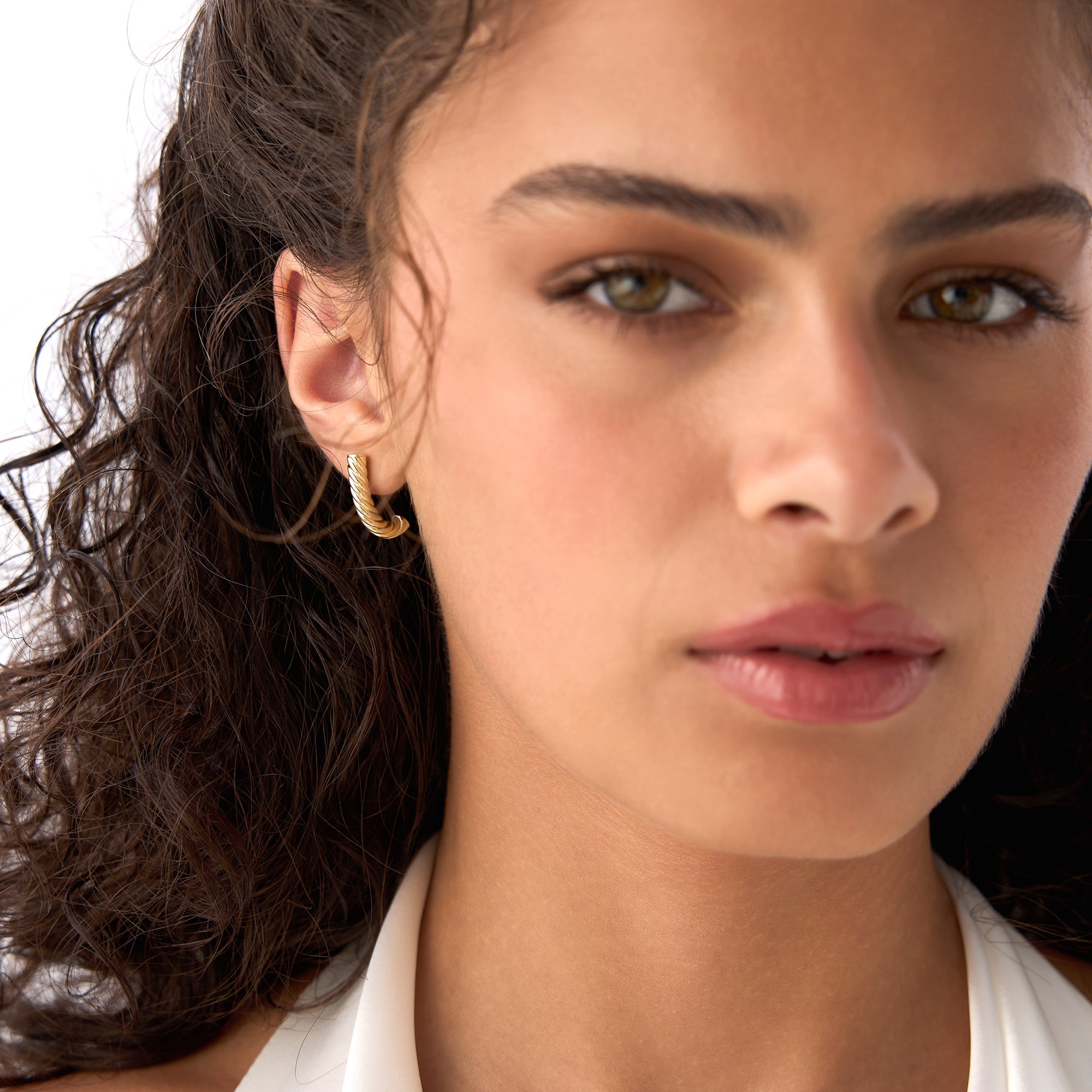 OBFJ0538 - Rope Hoop Earrings earrings in selectable metal and diamond options - Roselle Jewelry view 2