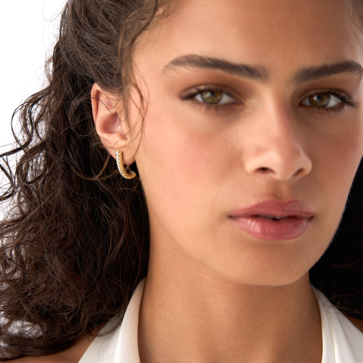 OBFJ0538 - Rope Hoop Earrings earrings in selectable metal and diamond options - Roselle Jewelry view 2