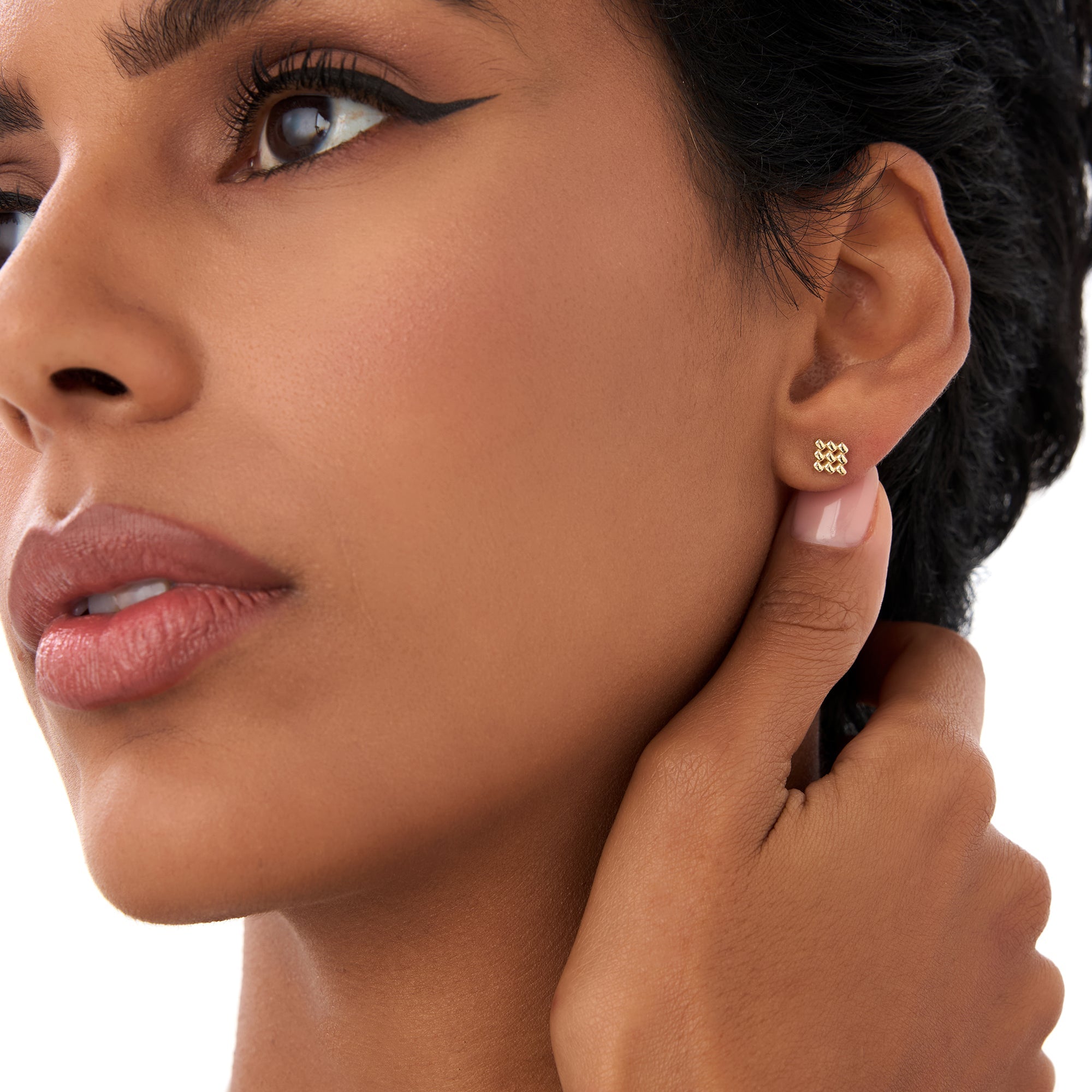 OBFJ0445 - 14K Gold Geometric Beaded Stud Earrings 2
