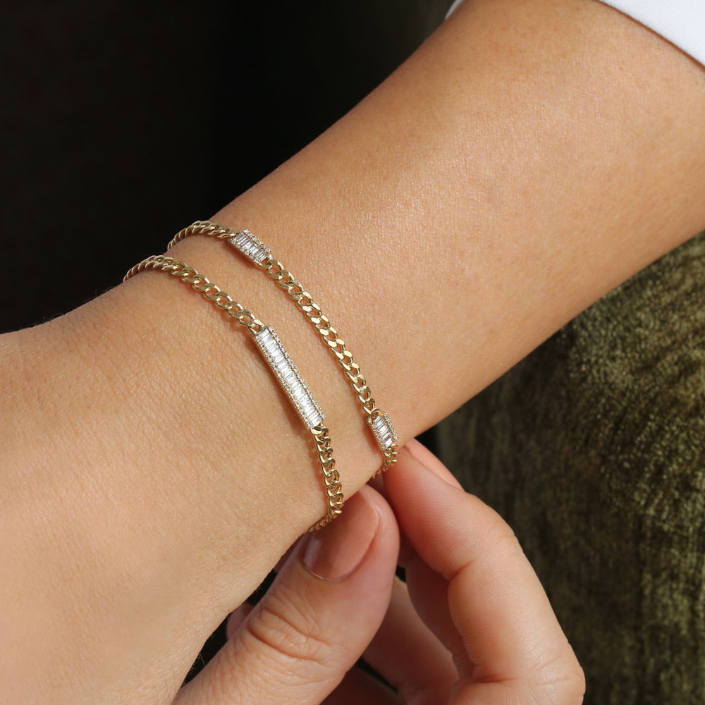OBFJ2112 - 14k Baguette Diamond Bar Curb Link Bracelet 4