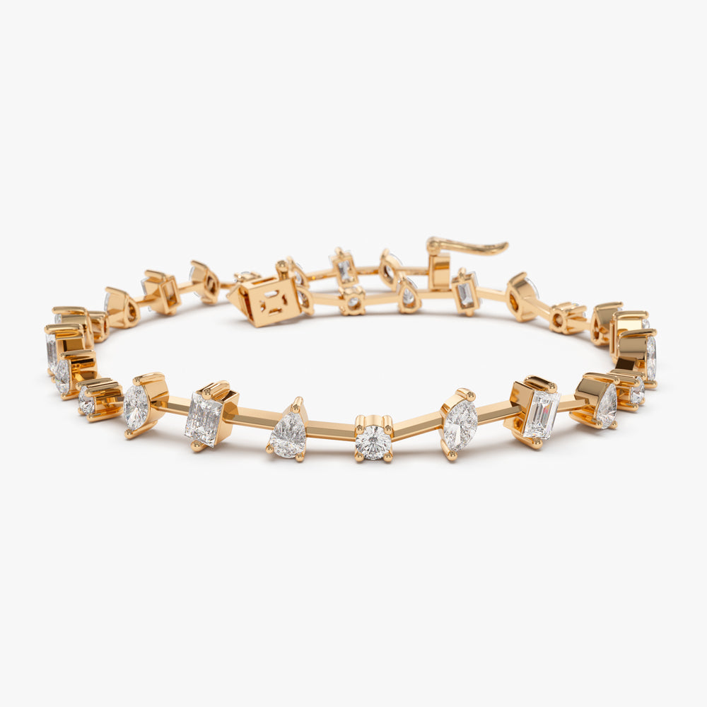 OBFJ2096 - Multi-Shape Slant Diamond Bracelet bracelets in selectable metal and diamond options - Roselle Jewelry view 7