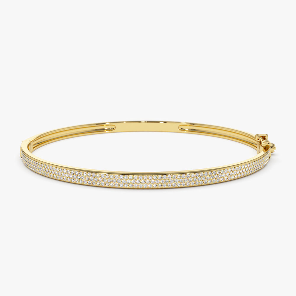 OBFJ1522 - 14k Three Row Pave Diamond Bangle Bracelet 1