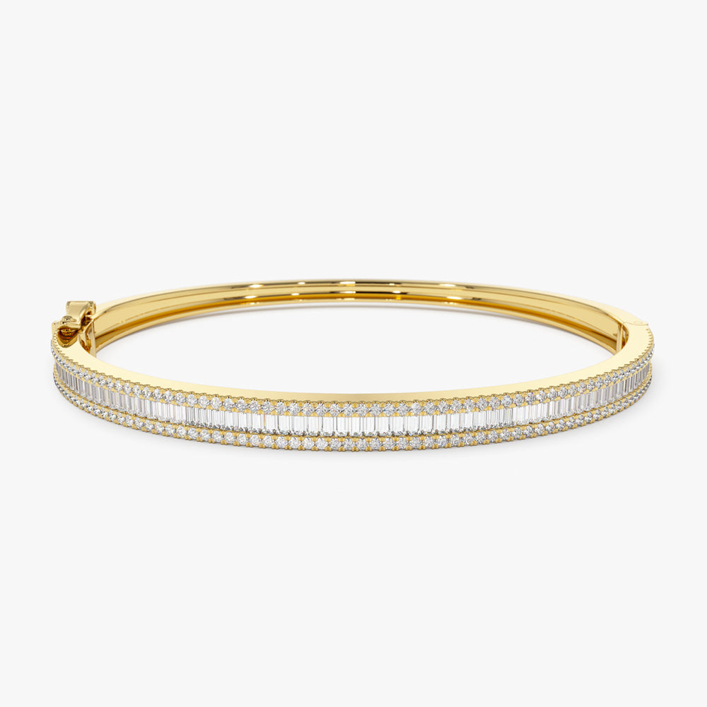 OBFJ1520 - 14k Half Eternity Baguette and Round Diamond Bangle 1