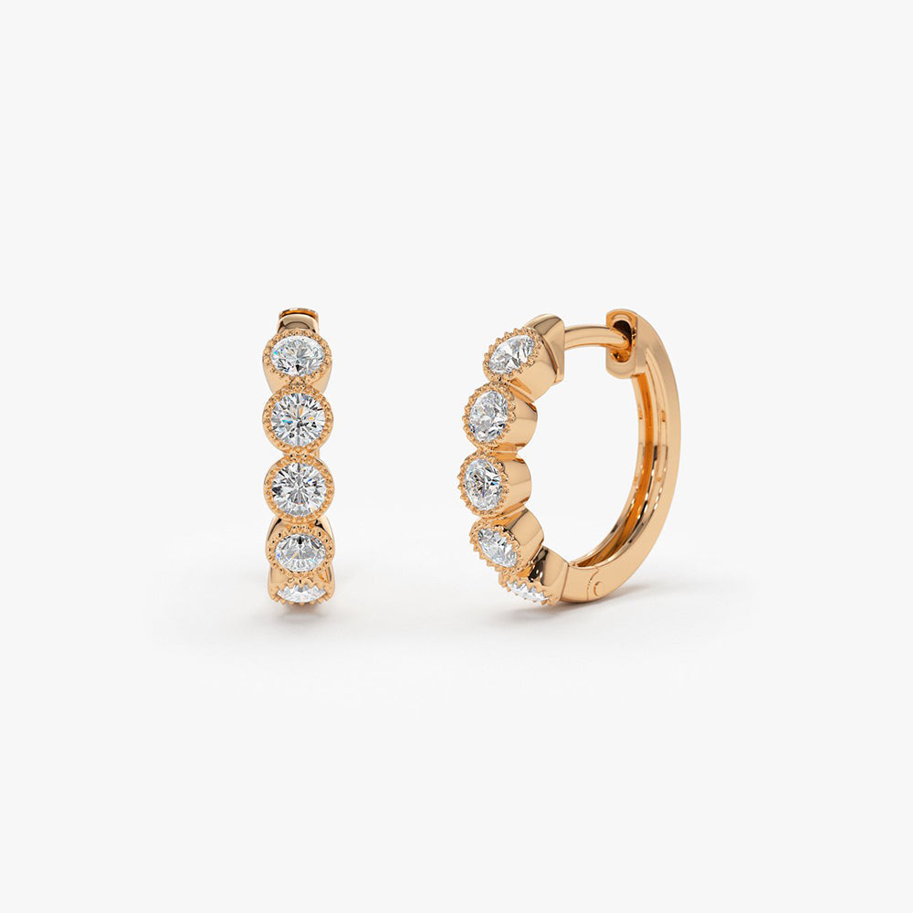 OBFJ1873 - Bezel Setting Diamond Huggie Earrings earrings in selectable metal and diamond options - Roselle Jewelry view 7