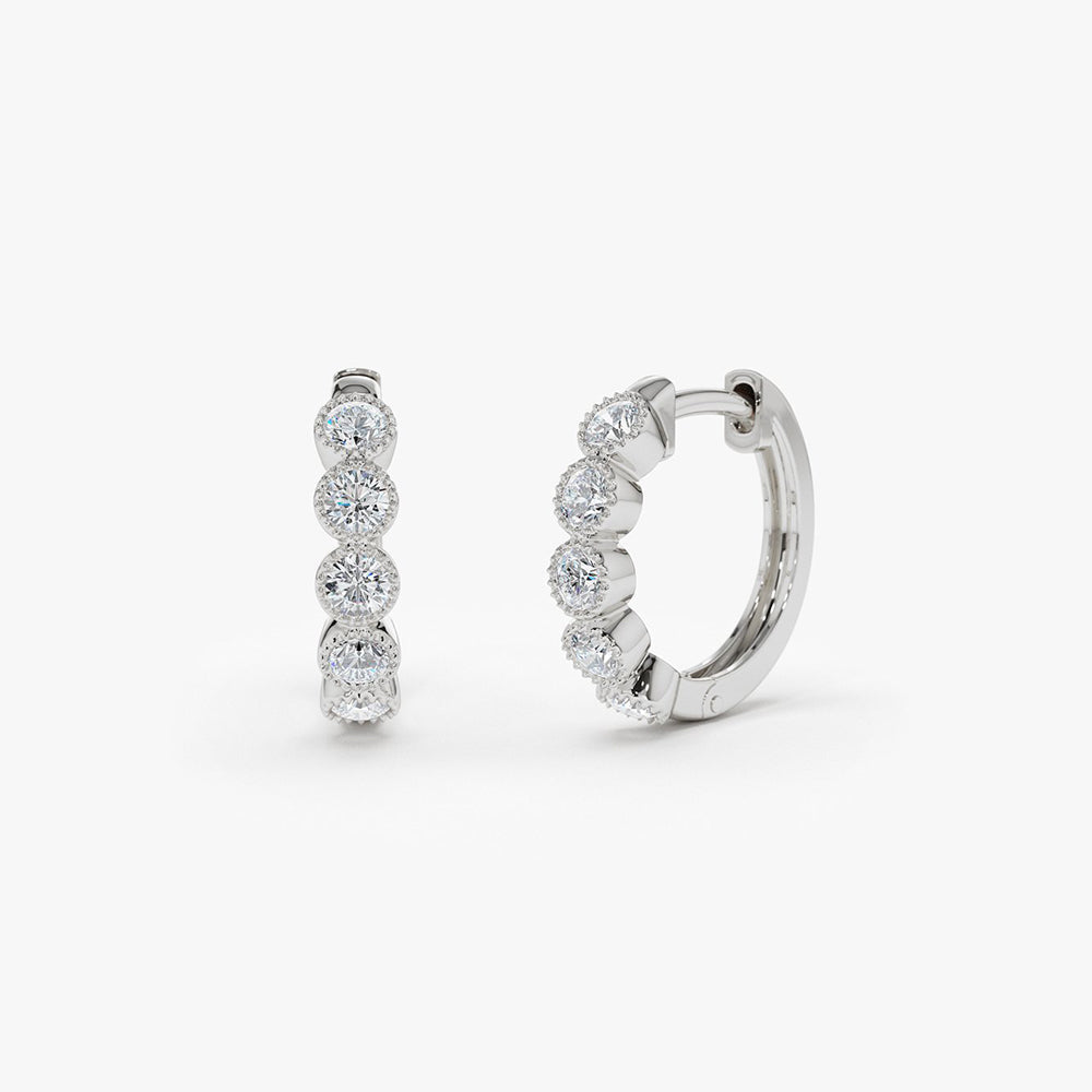 OBFJ1873 - Bezel Setting Diamond Huggie Earrings earrings in selectable metal and diamond options - Roselle Jewelry view 8