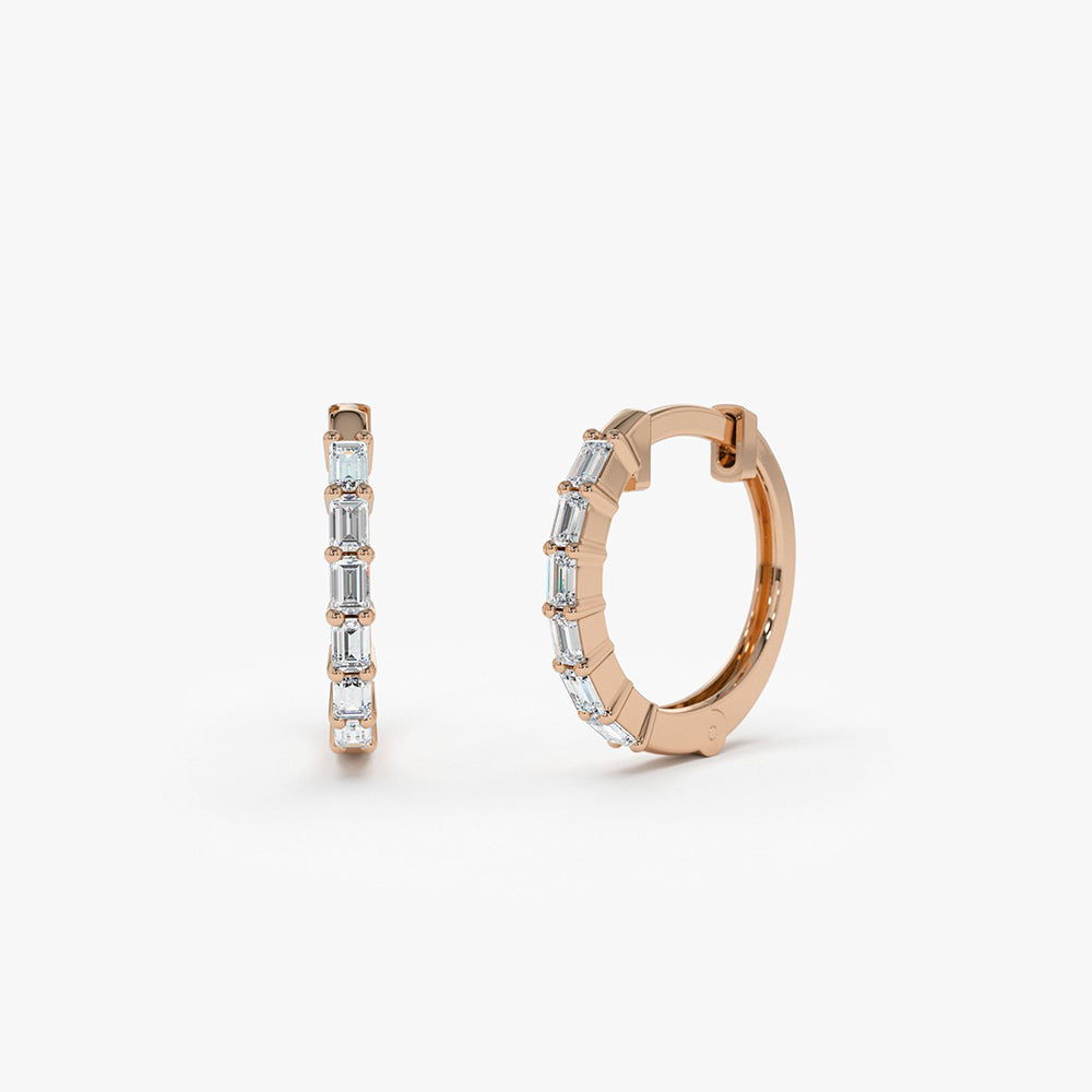 OBFJ0144 - 14K Rose Gold Mini Baguette Huggie Earrings 1
