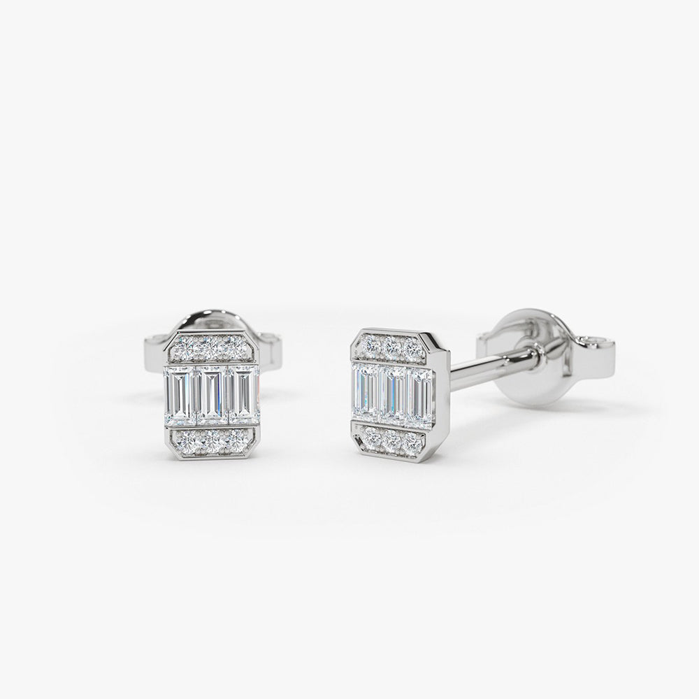 OBFJ1901 - 14K Tiny Baguette Diamond Stud Earrings 5