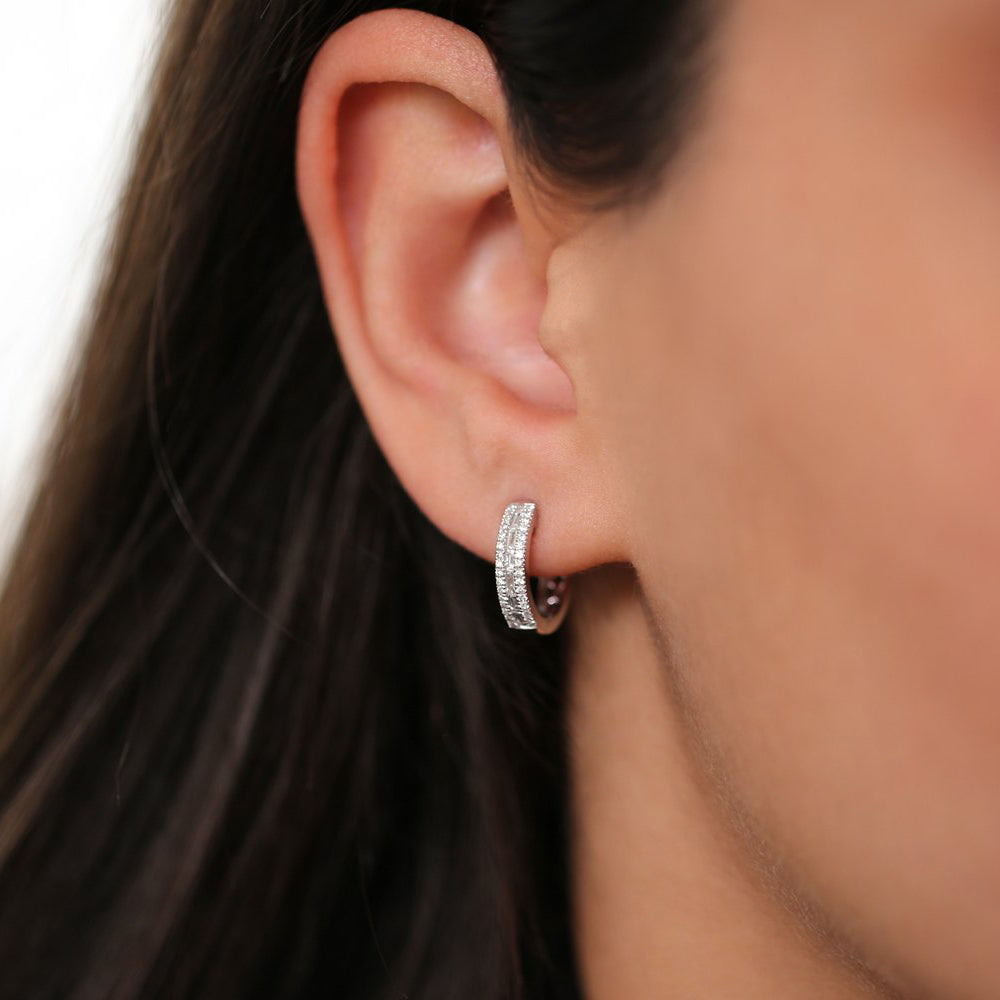 OBFJ0145 - 14K Rose Pave Diamonds and Baguette Hoop Earrings 3