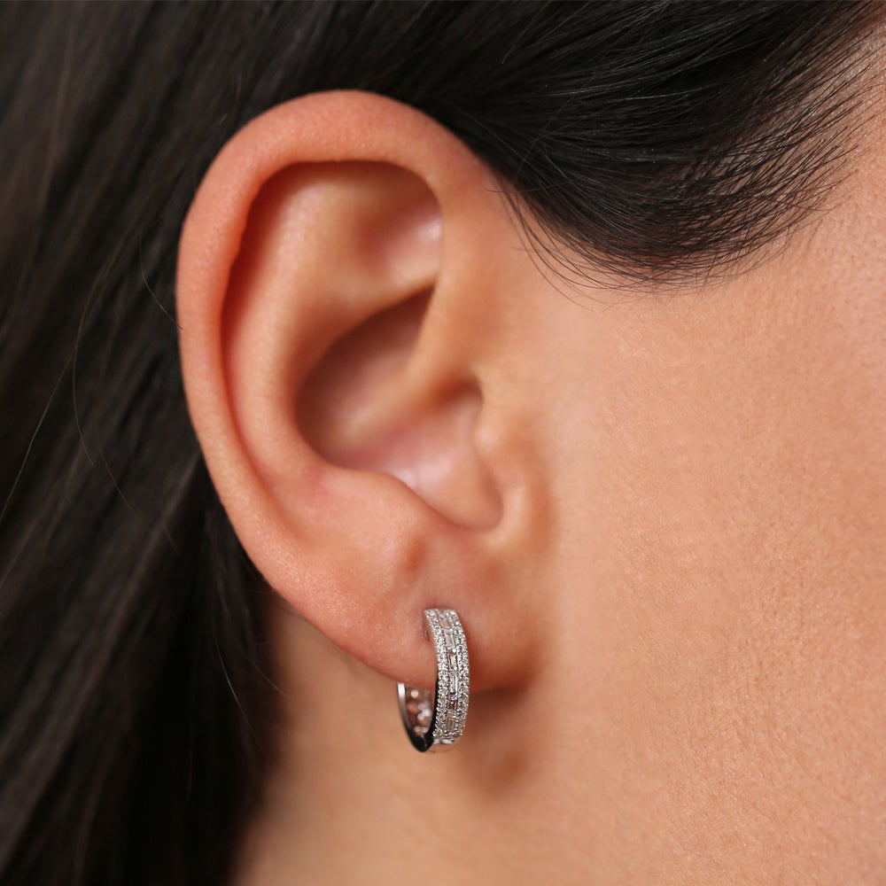 OBFJ0145 - 14K Rose Pave Diamonds and Baguette Hoop Earrings 4