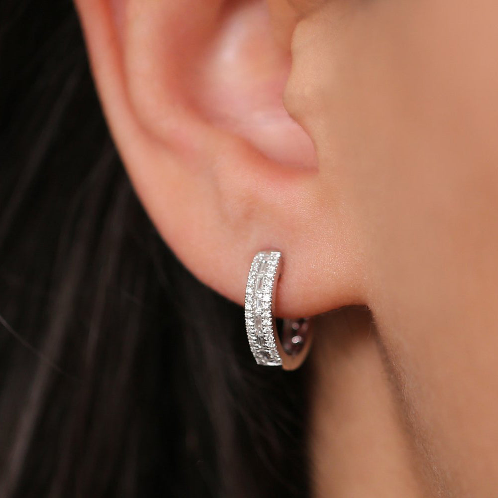 OBFJ0145 - 14K Rose Pave Diamonds and Baguette Hoop Earrings 2