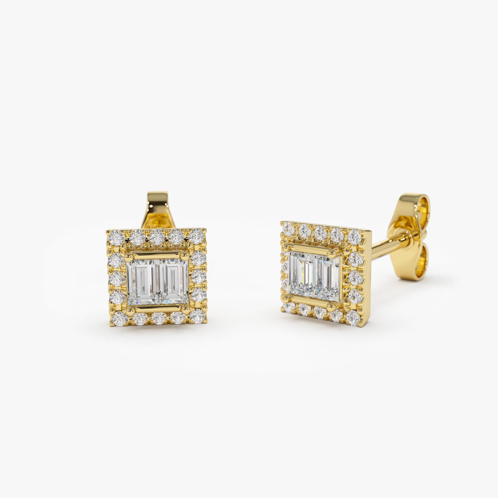 OBFJ0748 - 14k Baguette Diamond Studs in Halo Setting 5