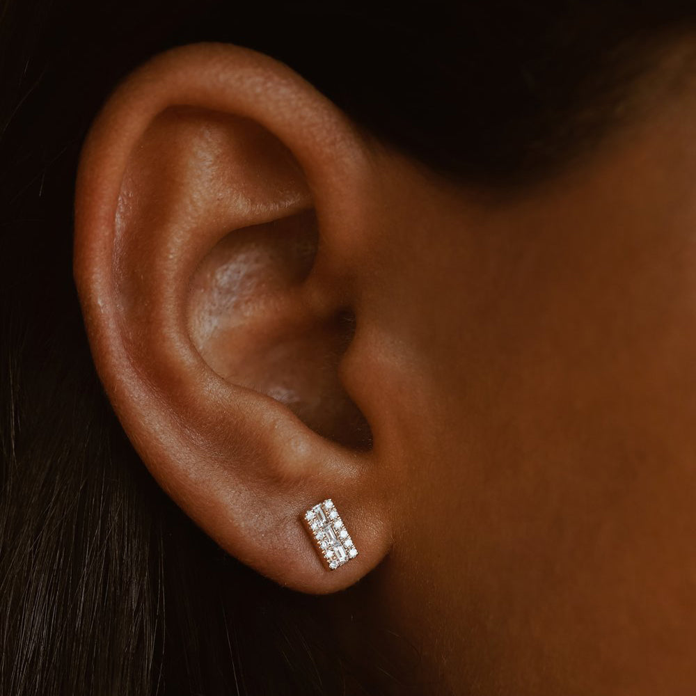 OBFJ2006 - 14K Baguette Diamond Bar Earrings 3