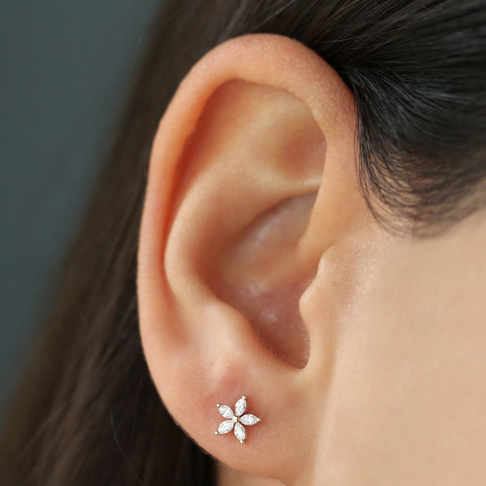 OBFJ2039 - 14k Marquise Diamond Floral Studs 2