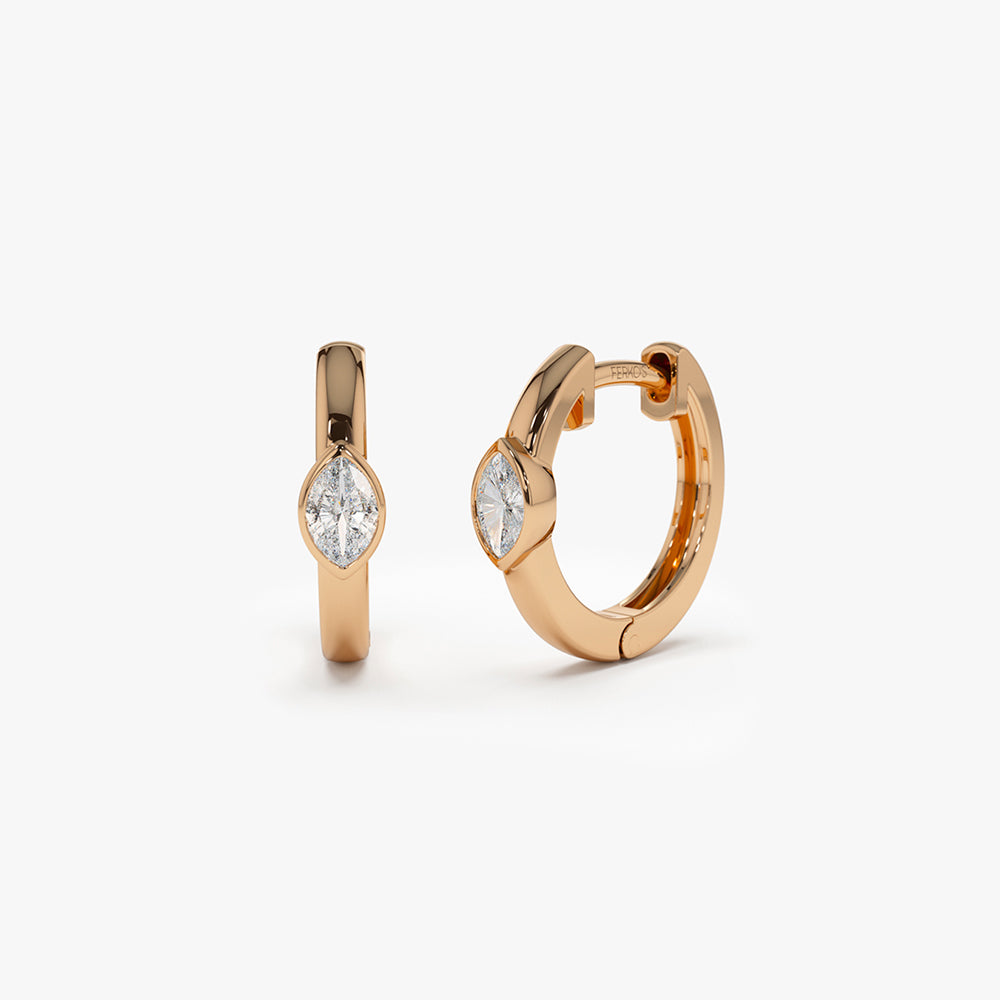 OBFJ2121 - 14K Bezel Setting Marquise Diamond Mini Hoops 3