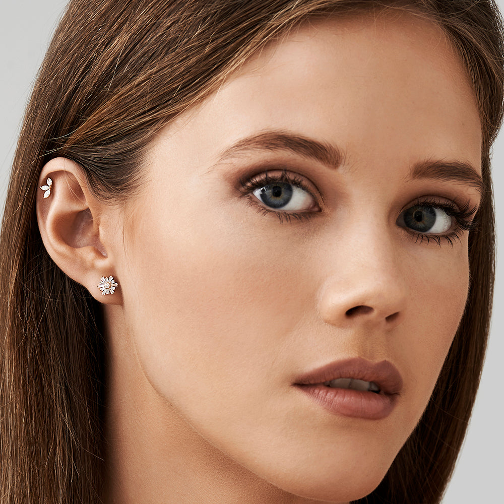 OBFJ2128 - Tapered Baguette Unique Diamond Earrings earrings in selectable metal and diamond options - Roselle Jewelry view 4