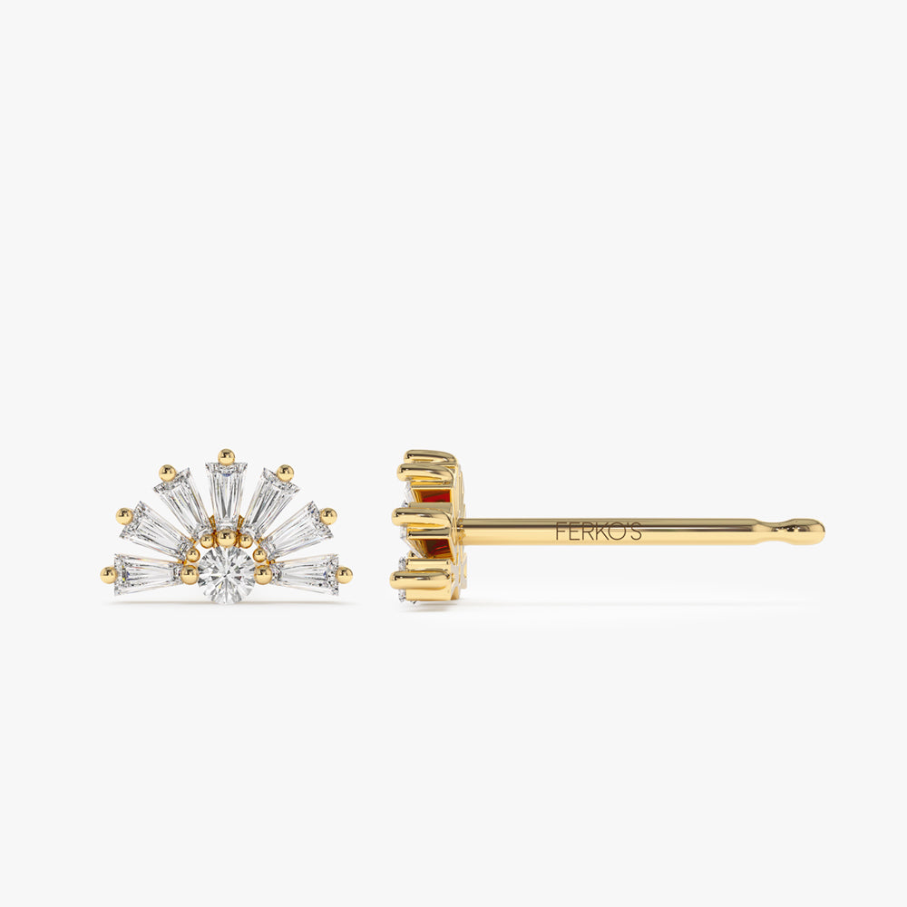 OBFJ2141 - Half Round Tapered Baguette Diamond Studs earrings in selectable metal and diamond options - Roselle Jewelry view 6
