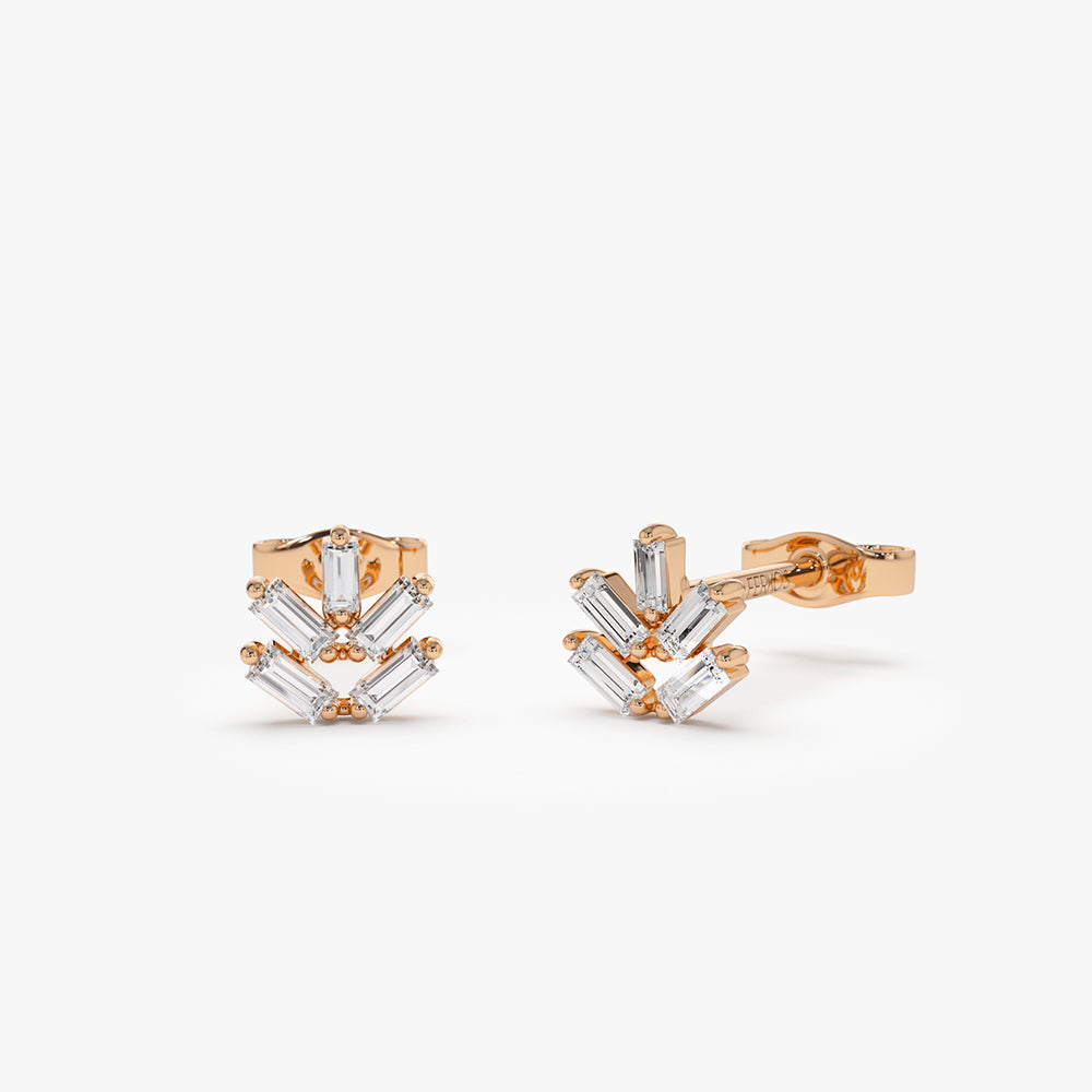 OBFJ2142 - 14k Dainty Minimal Baguette Diamond Studs 5