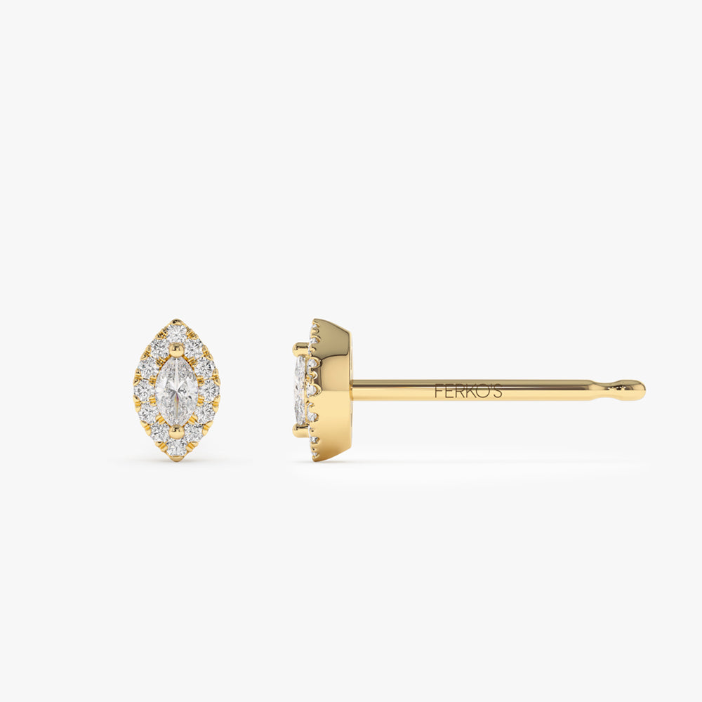 OBFJ2131 - 14k Marquise Diamond in Halo Setting Diamond Studs 6