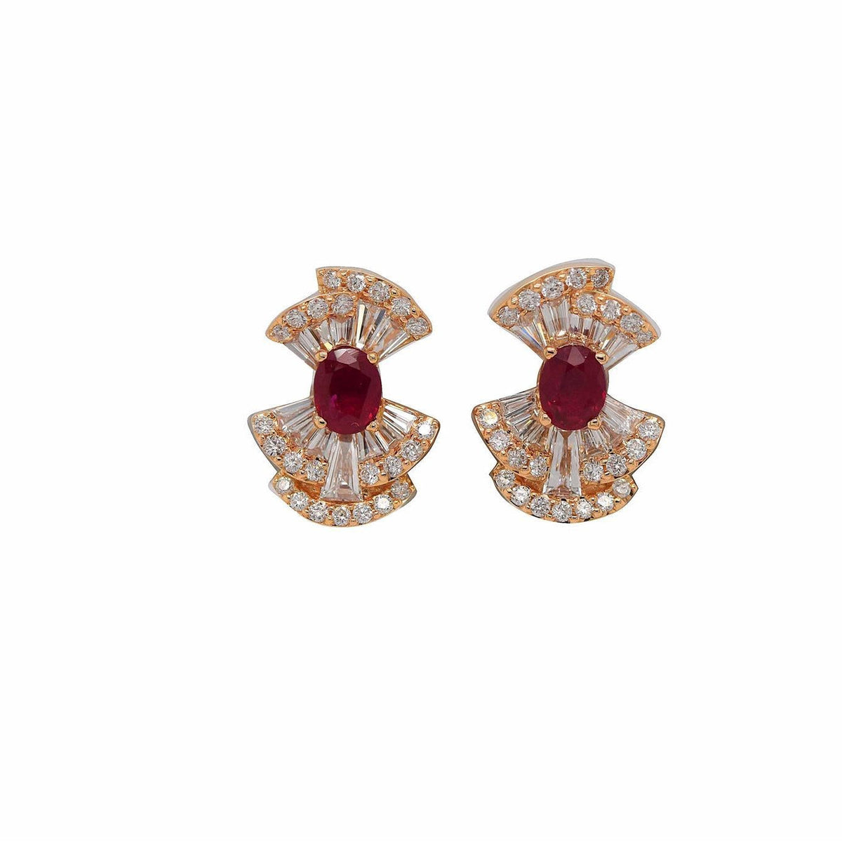 OBFJ0087 - Vintage Inspired Ruby Earrings earrings in selectable metal and diamond options - Roselle Jewelry view 1