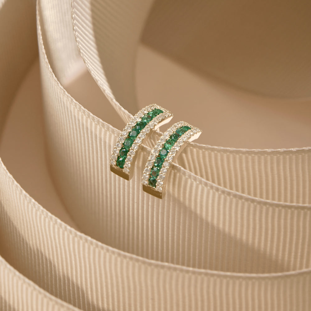 OBFJ2190 - 14k Emerald and Round Diamond Hoop Earrings 3