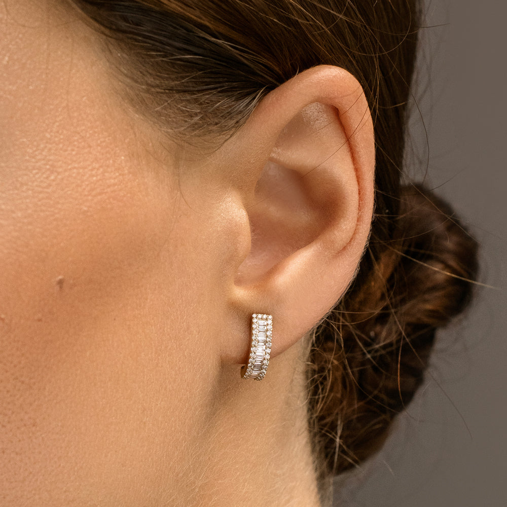 OBFJ0110 - 14K Rose Baguette and Round Diamond Micro Pave Earrings 2