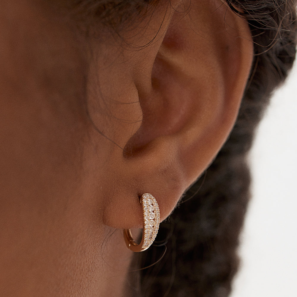 OBFJ1505 - Cute Diamond Huggie Earrings earrings in selectable metal and diamond options - Roselle Jewelry view 2