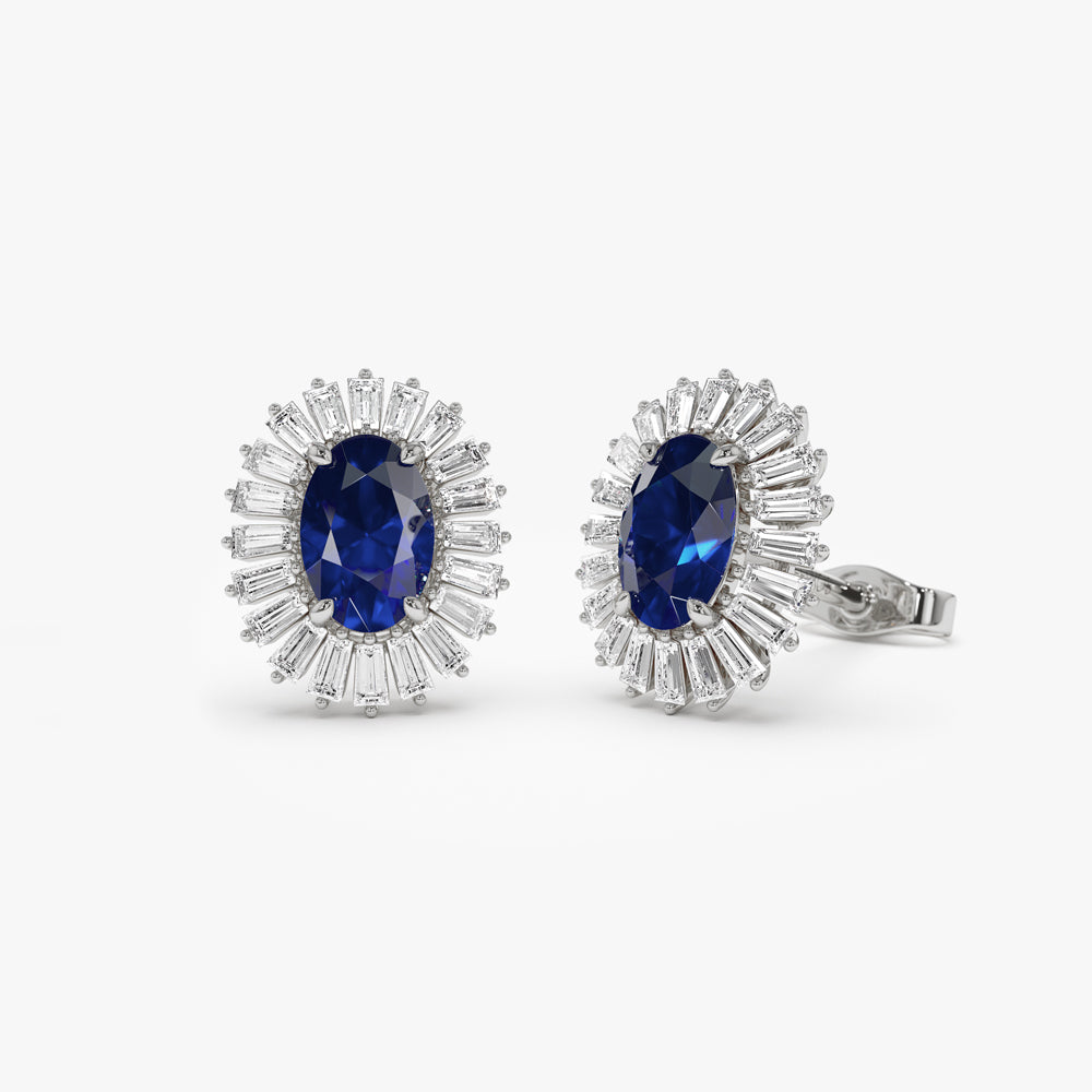 OBFJ1441 - 14k Sapphire and Baguette Diamond Ballerina Stud Earrings 5
