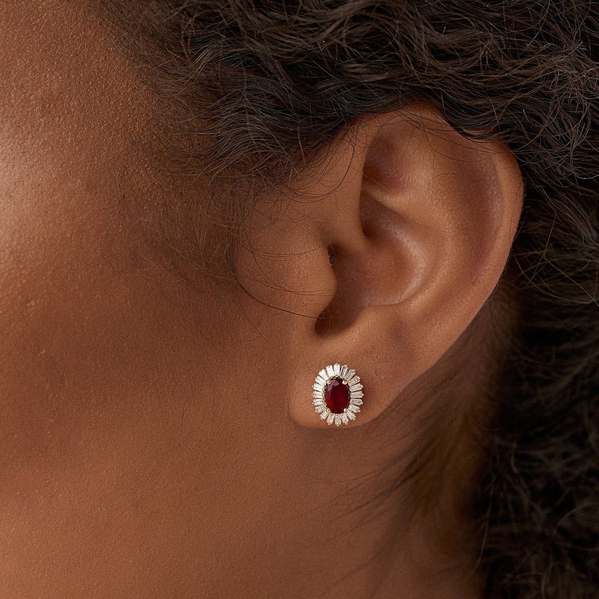 OBFJ1442 - Ruby and Baguette Diamond Ballerina Stud Earrings earrings in selectable metal and diamond options - Roselle Jewelry view 4