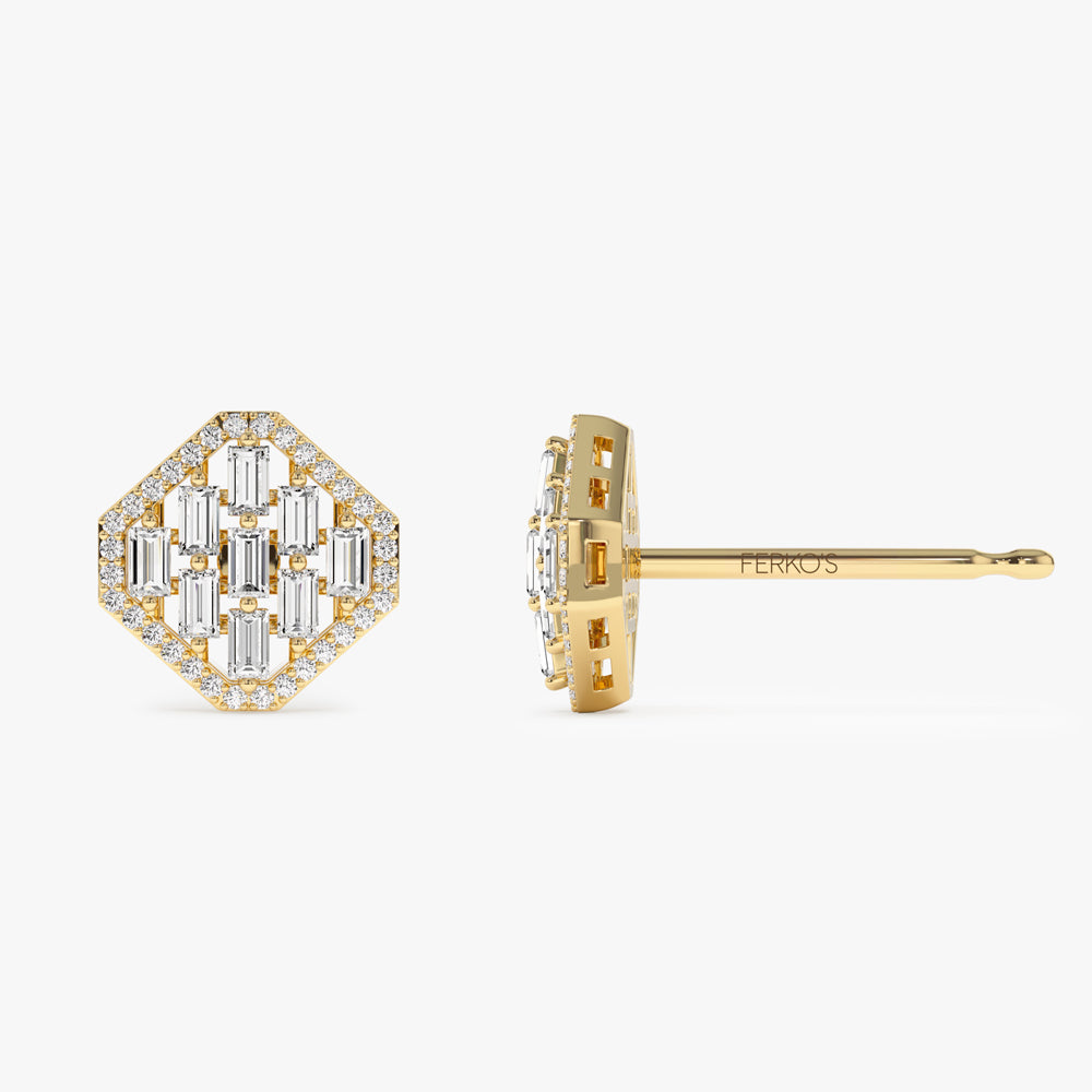 OBFJ1514 - 14k Baguette Diamond Earrings in Halo Setting 5