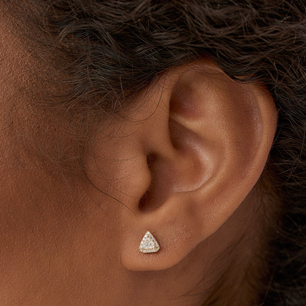 OBFJ1475 - 14k Petite Trillion Diamond Studs with Halo Setting 2