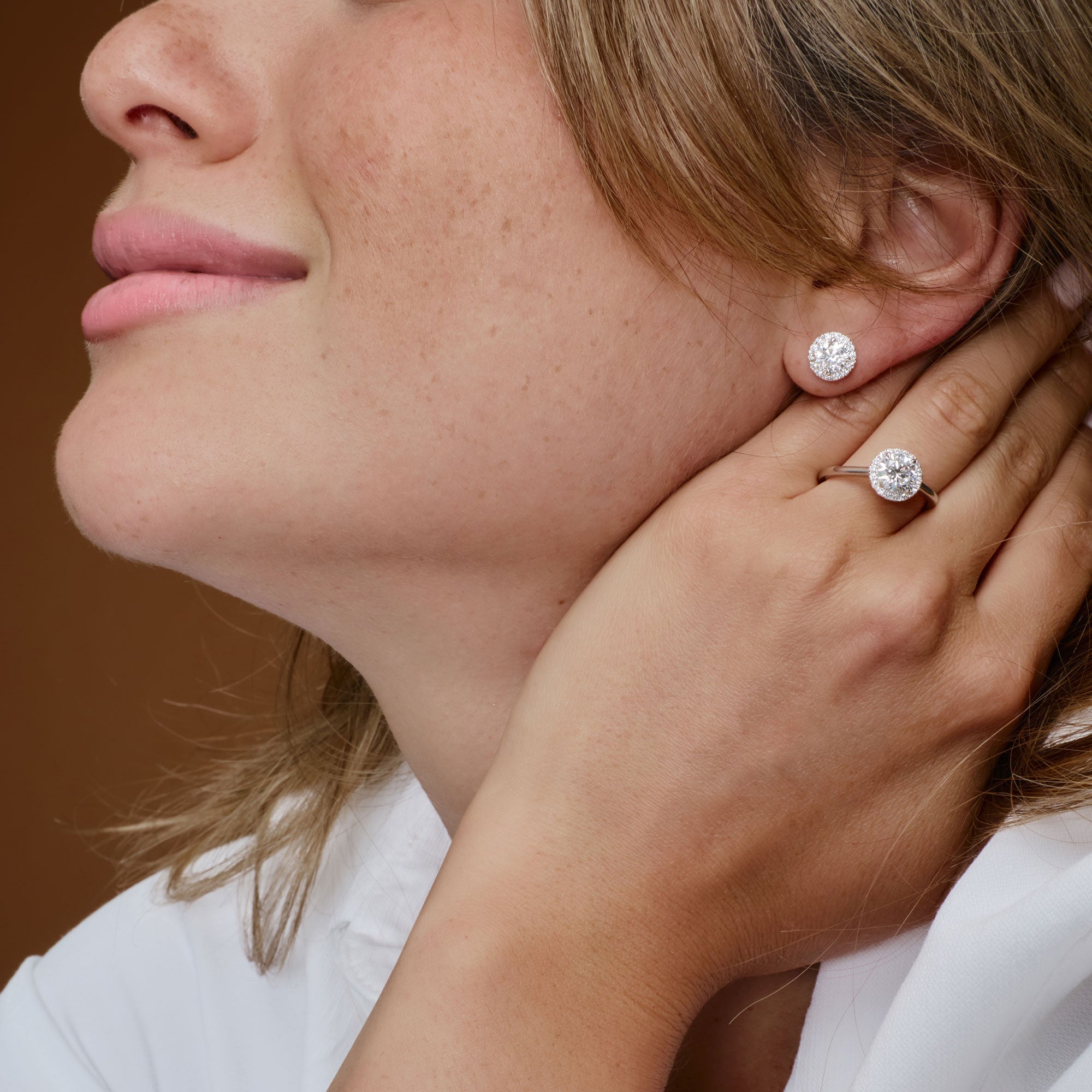 OBFJ1410 - 1.30 ctw 14k Round Lab Grown Diamond Halo Stud Earrings - Josephine 3