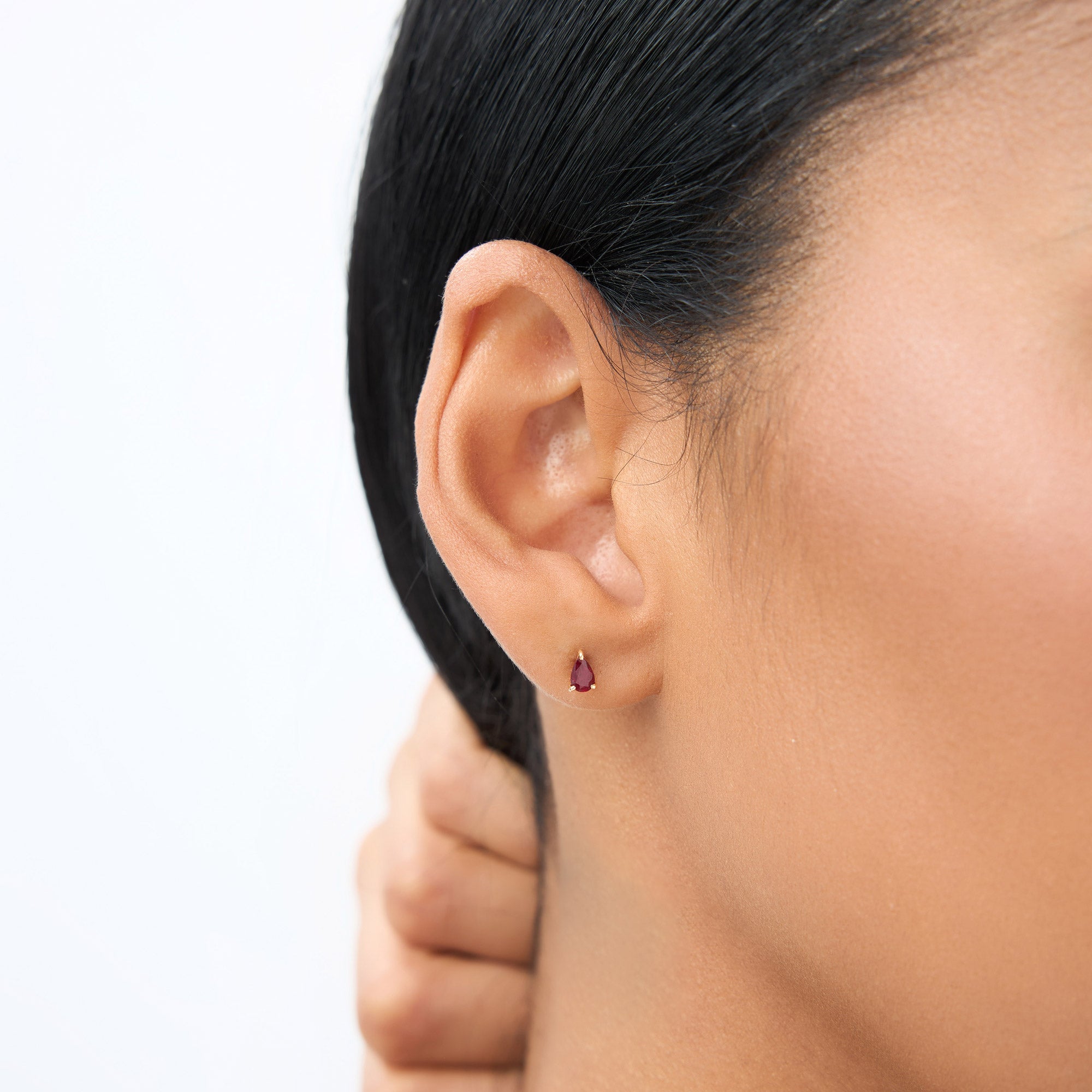 OBFJ1047 - 14K Pear Shaped Ruby Stud Earrings 3