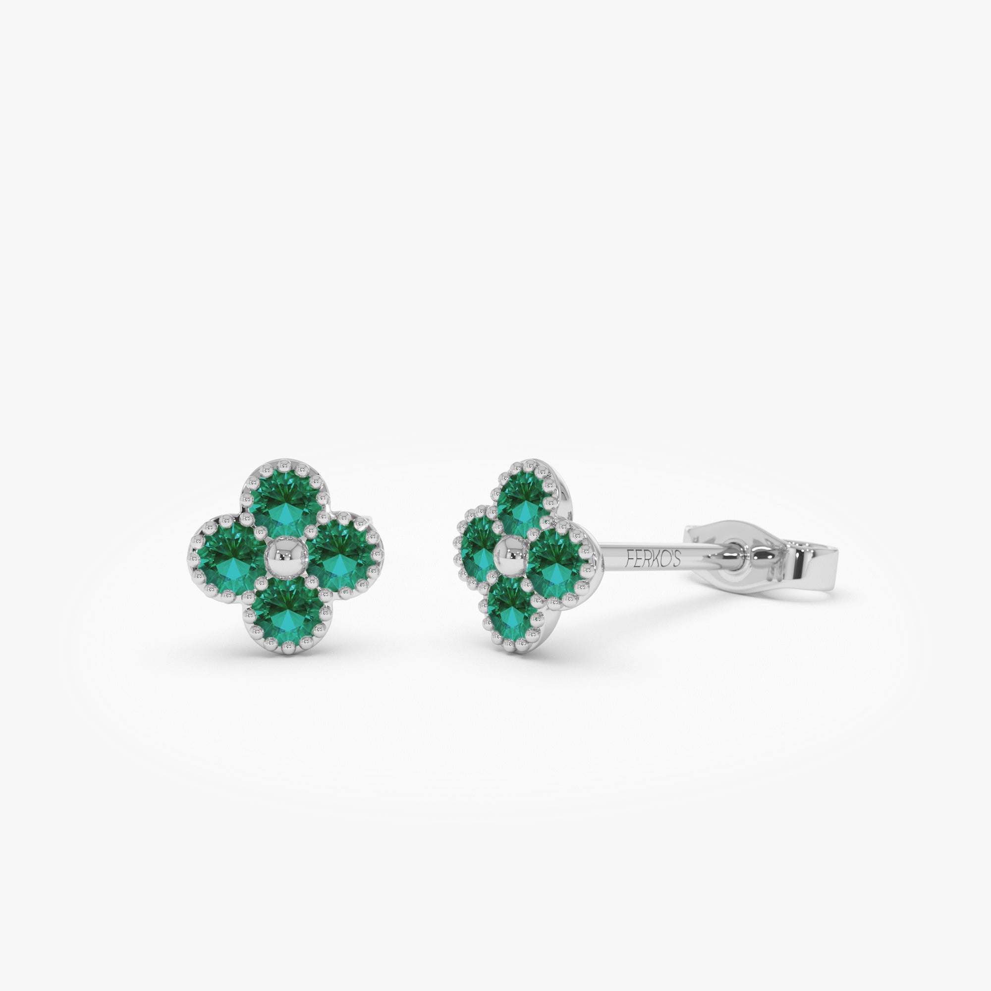 OBFJ1025 - 14k Emerald Clover Beaded Studs 5