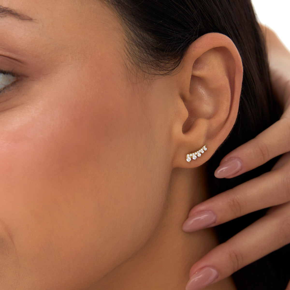 OBFJ1004 - Graduating Diamond Ear Climber Studs earrings in selectable metal and diamond options - Roselle Jewelry view 2