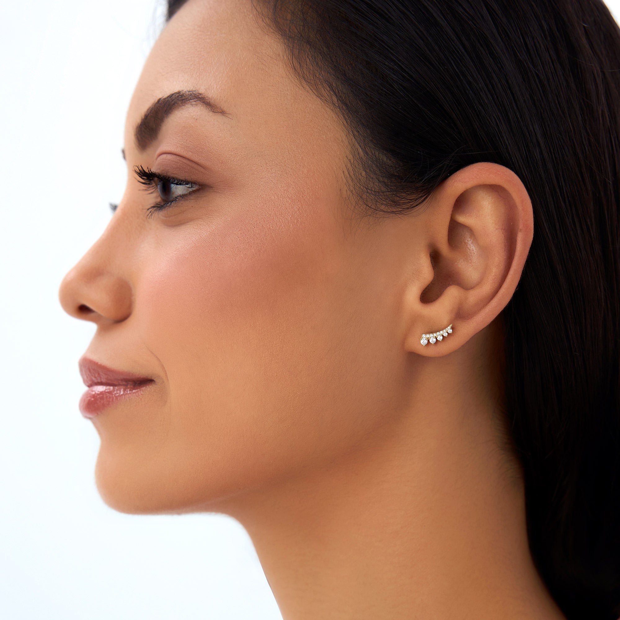 OBFJ1004 - Graduating Diamond Ear Climber Studs earrings in selectable metal and diamond options - Roselle Jewelry view 4
